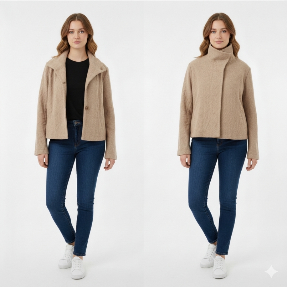 CYNTHIA ROWLEY‎ Women’s Wool Blend Coat Jacket High Neck Camel Tan Color Large